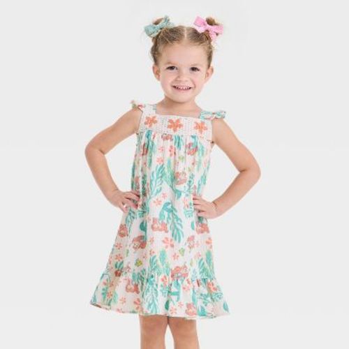 Toddler Girls' Disney Ariel The Little Mermaid Printed Woven Gauze Dress - Ivory 2T