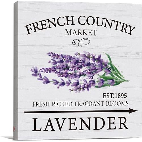 Farmhouse Lavender Canvas Prints Wall Art Decor Desk Sign Fresh Lavender Blooms Poster Painting Framed Artwork 8 x 8 Inch Rustic Home Garden Kitchen Shelf Wall Decoration