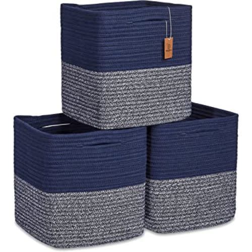 NaturalCozy Storage Cubes 11 Inch Cotton Rope Woven Baskets for Organizing, 3-Pack | Cube Storage Bin | Square Storage Baskets for Shelves Organizer, Classroom, Kids Toy Bins, Closet, Baby Nursery