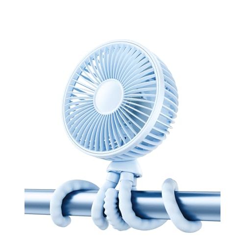 Gaiatop Oscillating Baby Stroller Fan, LED Night Light 4 Speeds Rechargeable 360° Rotate Clip On, Battery Operated Small Portable Cooling Fans for Car Seat Crib Treadmill Travel Blue