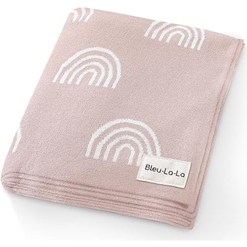 Knit Baby Swaddle Blanket for Girls - 100% Cotton Buttery Soft Cozy Receiving Swaddle Crib Stroller Blanket for Shower Gift Registry for Newborns, Infants, Toddlers (Rainbow - Pink)