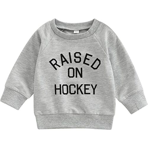 Toddler Baby Girl Boy Football Outfit Game Day Sweatshirt Long Sleeve Pullover Oversized Sweater Top Fall Clothes (Raised on hockey, 0-6 Months)