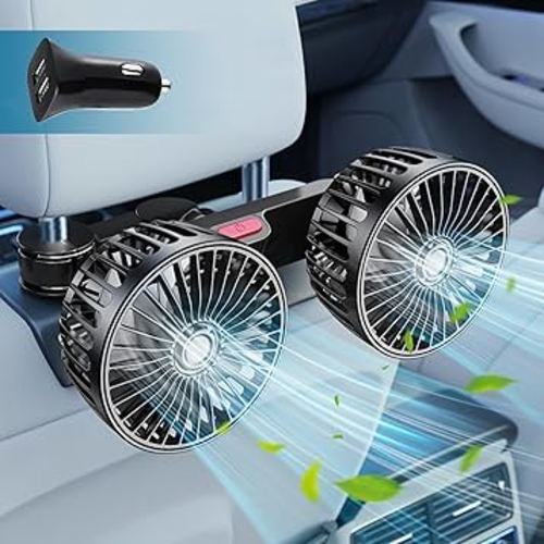 Car Seat Fan, [Dual Fan& Gifted Car Charger*1] Small Adjustable Portable Fan For Car Backseat, [Never Fall] Clip On Car Seat Cooling Fan For SUV Pickup Truck Off-Road Vehicle