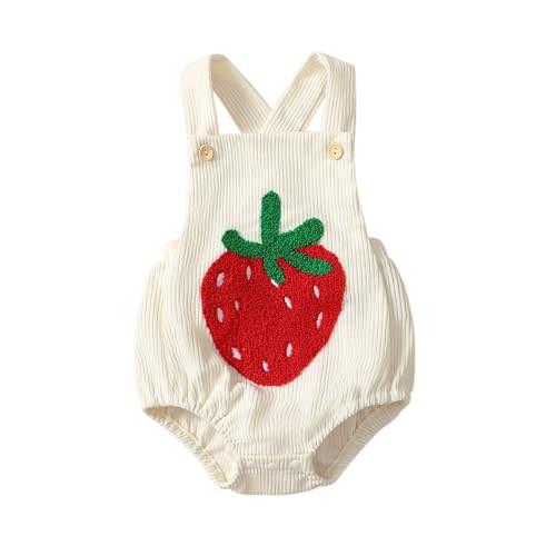 Pybcvrrd Newborn Baby Girl Summer Clothes Strawberry Embroidery Romper Sleeveless Corduroy Overalls Bodysuit Jumpsuit Outfit