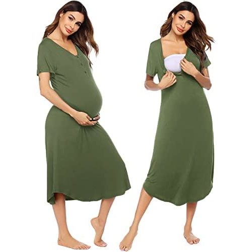 Ekouaer Womens Maternity Nightgown for Hospital Pregnancy Long Nightgowns Nursing Night Gown for Breastfeeding