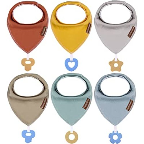 Baby Bandana Drool Bibs 6-Pack and Teething Toys 6-Pack Made with 100% Organic Cotton, Absorbent and Soft Unisex