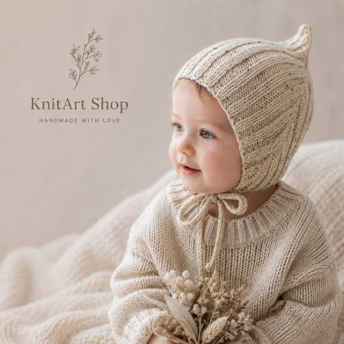 Baby Pixie Hat – Alpaca Blend Bonnet – Handmade Knit Baby Hat – Newborn & Toddler – Baby Gift - oatmeal tweed