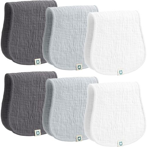 Muslin Burp Cloths Set, 6 Pieces, 100% Organic Cotton Hand Washcloths for Baby Boys and Girls Extra Absorbent and Soft Burping Rags (Monochrome - Multi Colored)