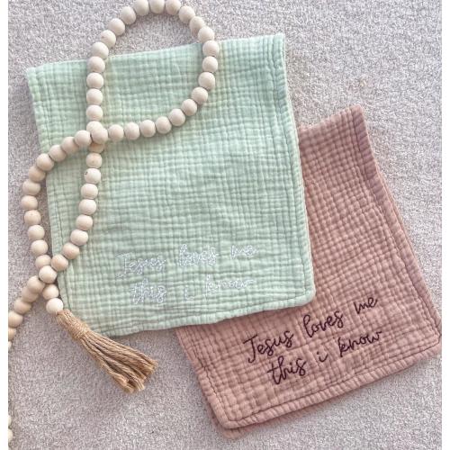 Jesus Loves Me Hand Embroidered Baby Burp Cloth
