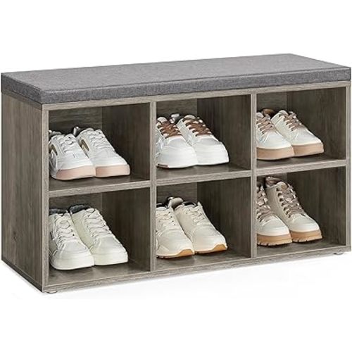 VASAGLE Shoe Bench with Cushion, Shoe Storage Bench with 6 Compartments and 3 Adjustable Shelves, Entryway Bench with Padded Seat, for Bedroom, Closet, Living Room, Greige ULHS023K02