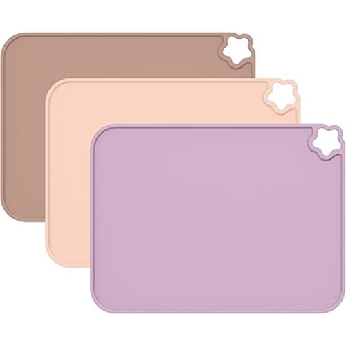 Cutebe Silicone Placemat for Toddles Kids Non-Slip Reusable Portable Kids Placemats for Dinning Table Heat Resistant Placemats, Baby Placemat Stain Resistant Silicone Mat for Dining Table 3 Pack