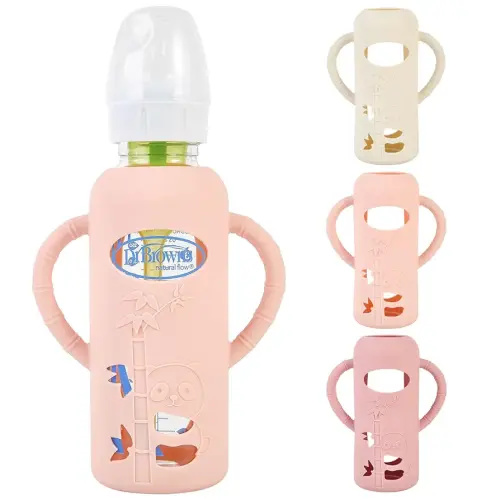 3 Pack Silicone Sleeves for Dr. Brown's Glass Baby Bottles, Anti Breakage Baby Bottle Holder with Handles for Baby Girls, Compatible with Dr. Brown's Glass Baby Bottle, 8 oz/250 mL