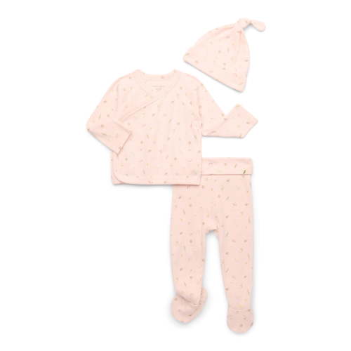 easy-peasy Organic Cotton Baby Girl Pajama Set, 3-Piece Footed Pants, Foldover Top & Hat, Newborn–9 Months