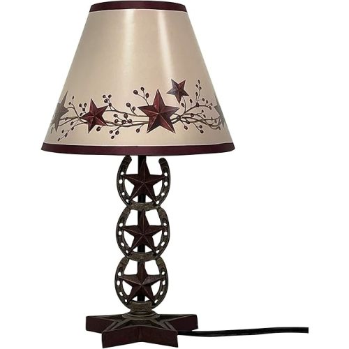 SnS Cowboy Western Horseshoe Vintage Hand Painted Resin Table Lamp Country Home Decoration,Christmas Star Horseshoe Lamp