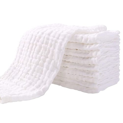 Muslin Burp Cloths for Baby 10 Pack 100% Cotton Baby Washcloths for Boys Girls Large 20''X10'' Super Soft and Absorbent by Yoofoss - White