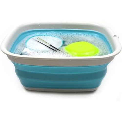 SAMMART 9.45L (2.5 Gallon) Collapsible Tub - Foldable Dish Tub - Portable Washing Basin - Space Saving Plastic Washtub (Bright Blue, M)