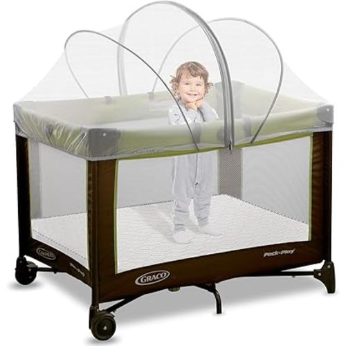 Pack N Play Tent Cover - Bassinet Cover for Pack N Play/Travel Crib/Mini Crib/Playpen, Bassinet Mosquito Net Cover with Two-Way Zippers (White-Large)