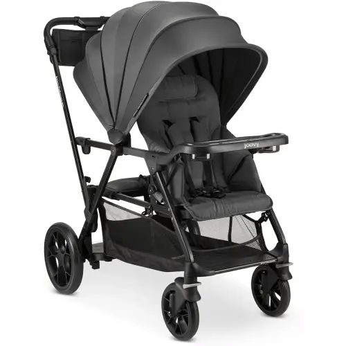 Joovy Caboose RS Sit & Stand Double Stroller for Children Up to 55 lb. with All-Terrain Wheels, UPF50+ Sun Canopy & Magnetic 5-Point Safety Harnesses, Jet