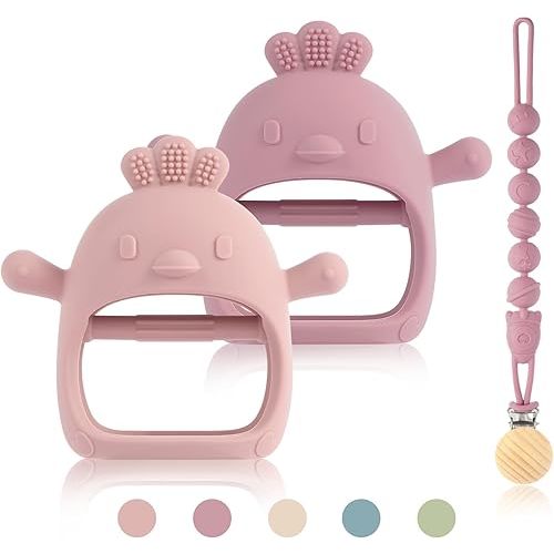 3 Packs Baby Teether Toy for 0-6 6-12 Months,Hold & Wear,BPA Free,Food Grade Silicone Teething Mitten, Anti Dropping Wrist Hand Teethers Baby Chew Toys for Sucking Needs(Pink & Dark Pink)