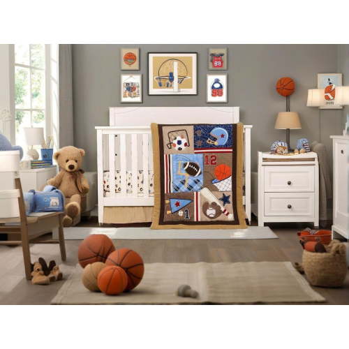 HESEAM Sport Dreams 3-Piece Crib Bedding Set, Brown/Grey, 3 Piece