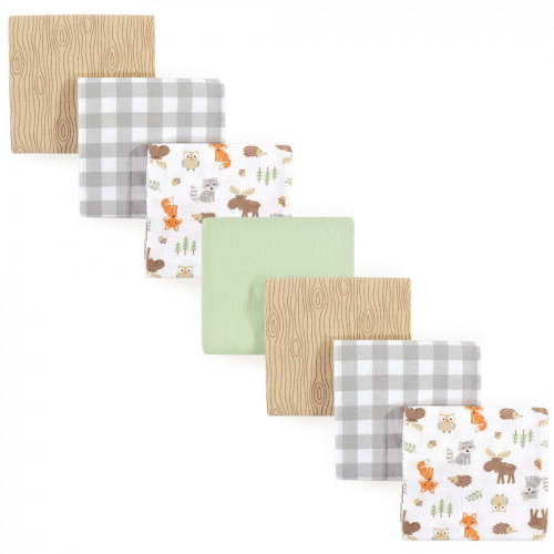 Hudson Baby Infant Boy Cotton Flannel Receiving Blankets Bundle, Woodland, One Size