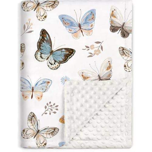 BORITAR Baby Blanket Super Soft Double Layer Minky with Dotted Backing for Girls, Receiving Blanket with Multicolor Butterfly Printed 30 x 40 Inch(75x100cm)