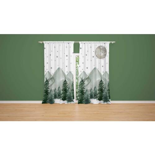 Mountain Nursery Curtains | Mountain moon & Stars Nursery Decor | Kids Bedroom Curtains | Mountain Forest Window Drapes | Black Out Curtains