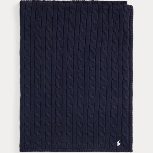 Cable-Knit Cotton Baby Blanket in R1 Navy