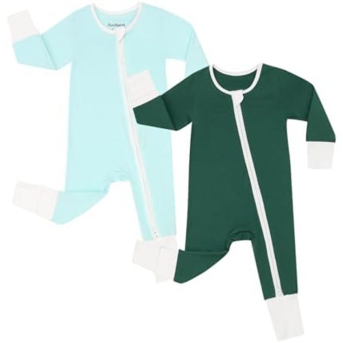 JunNeng Rayon from Bamboo Baby Romper Sleeper with Mitten Cuffs Feet,Newborn Boy Girl Zipper Snug Fit Sleep 'N Play