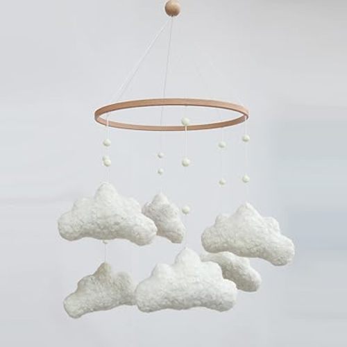Cloud Mobile for Crib Boho Baby Mobile for Crib Bassinet Boucle Cloud Baby Crib Mobile for Girls Boys Neutral Nursery Mobiles
