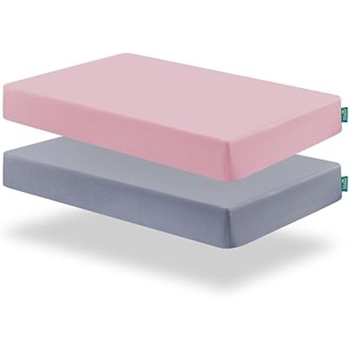 Biloban Pack and Play Sheets Fitted, 2 Pack Pack and Play Sheet Fits for Graco Pack n Play Mattress, Neutral Playard Sheets for Baby Boys and Girl, Grey & Pink, 38”X 26”