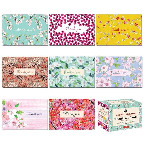 Cherry Blossoms, 40 Thank You Cards with Envelopes: (4 1/2 x 3 inch blank cards in 8 unique designs)