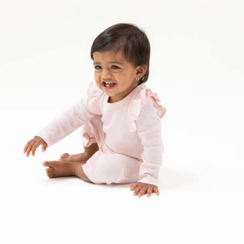 Veiled Pink - Long Sleeve Ruffle Romper