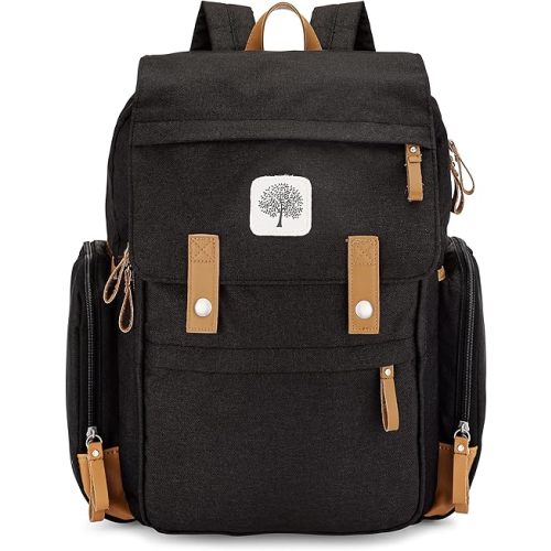 Parker Baby Diaper Backpack - Large Diaper Bag with Insulated Pockets, Stroller Straps and Changing Pad -"Birch Bag" - Black