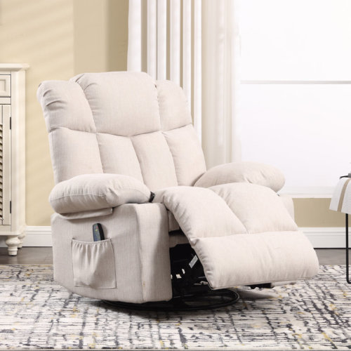 Bucher 38.58" Wide Manual Swivel Rocker Recliner With 8-Point Vibration Massage & Heat & Dual Cup Holders