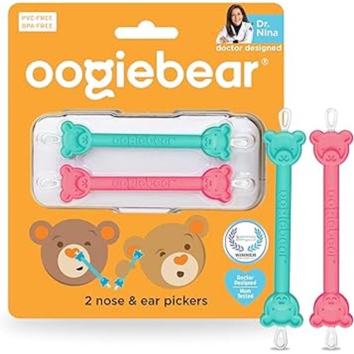 oogiebear: Baby Nose Cleaner & Ear Wax Removal Tool - Safe Booger & Earwax Removal for Newborns, Infants, Toddlers - Dual-Ended - Essential Baby Stuff, Diaper Bag, Raspberry & Seafoam with case