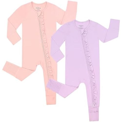 JunNeng Rayon of Bamboo Baby Sleeper with Mittens Cuffts Feet & Non-Slip Design, 2 Way Zipper Pjs Sleep'N Play Romper