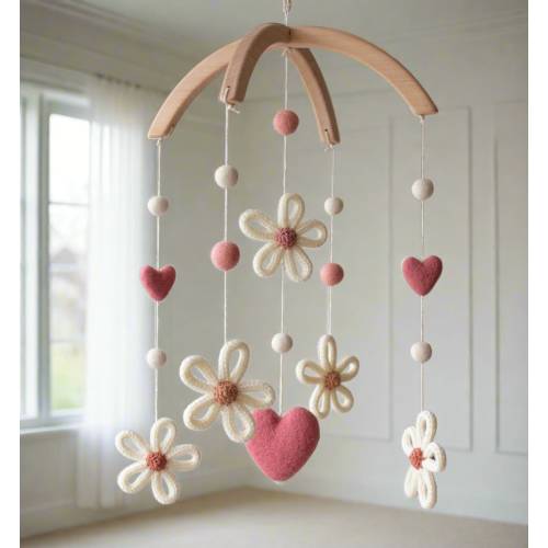 Daisies nursery mobile - baby girl gift - floral baby room decor, flowers, retro