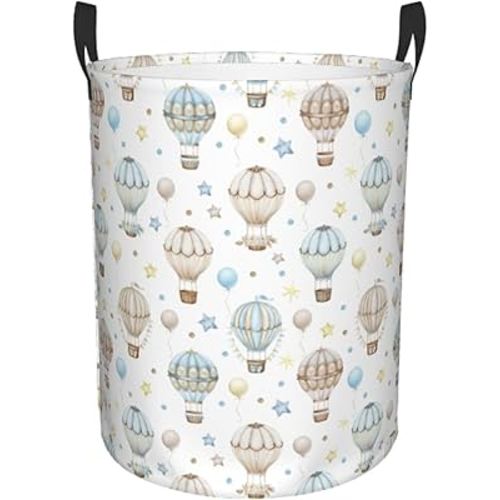 Watercolor Hot Air Balloon Round Laundry Hamper Storage Basket Toys Clothes Organizer Bin For Home Bathroom Bedroom Dorm Nursery, 62l
