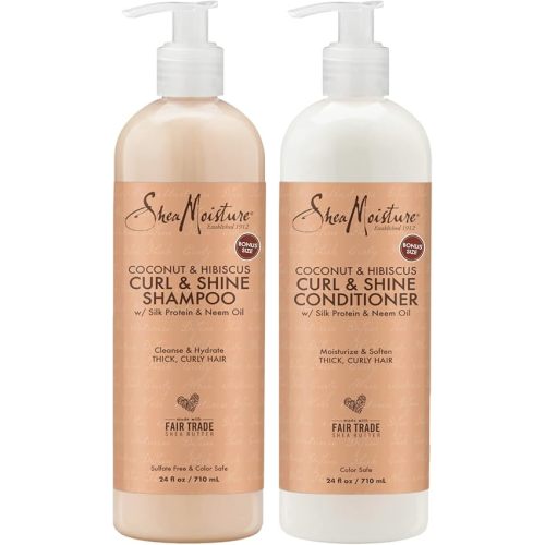 SheaMoisture Plus Size Shampoo and Conditioner Set, Coconut & Hibiscus Curl & Shine Hair Care, Frizz Control for Curly Hair with Vitamin E & Neem Oil, 24 Fl Oz
