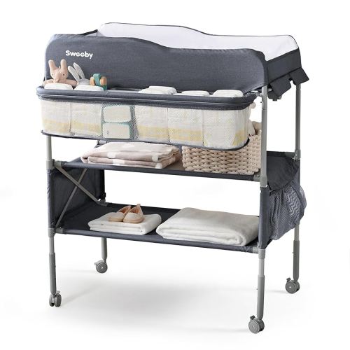 Sweeby Portable Baby Changing Table, Foldable Diaper Changing Station with Waterproof Pad, Mobile Nursery Organizer for Infant & Newborn Essentials, Dark Grey