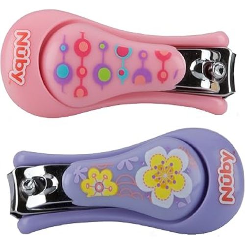 Nuby Baby Care Nail Clippers, 2 Count, Pink/Purple