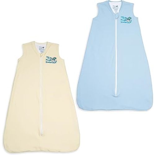 Baby Merlin's Magic Sleepsuit Magic Dream Sleep Sack - 100% Cotton Wearable Blanket - Baby 6-12 Months - Cream & Blue - 2pk
