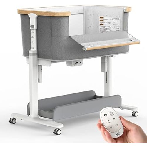 Rocking Bassinet Electric Baby Bassinet Automatic 3 Rocking Motion Bassinet Bedside Sleeper for Newborn, 3 in 1 Auto Rolling Baby Cradle 5 Height Adjustable, Light Grey