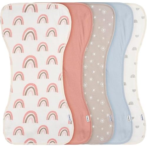 Gerber Baby Unisex Burp Cloths 5-Pack, Pink Rainbows, Size 10.5" x 21"