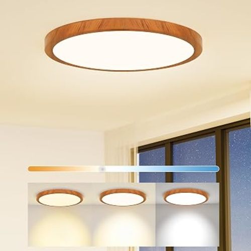 Flush Mount Ceiling Light Fixture Walnut Grain 12 Inch 24W