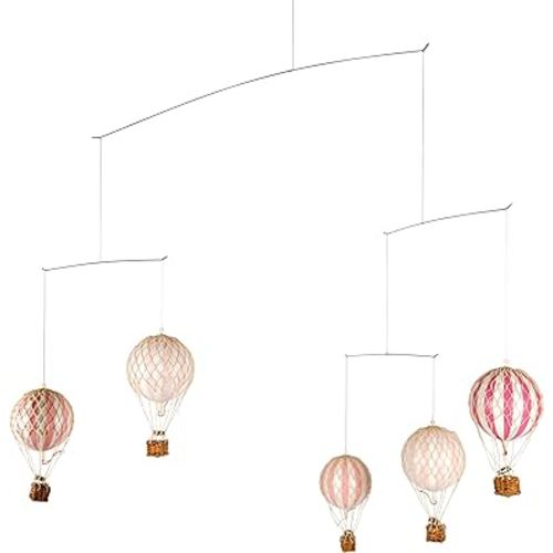Authentic Models Hot Air Balloon Mobile | Gender Neutral Decor | Mobile for Ceiling | Nursery Mobile | Easy to Hang and Assemble (Pink)