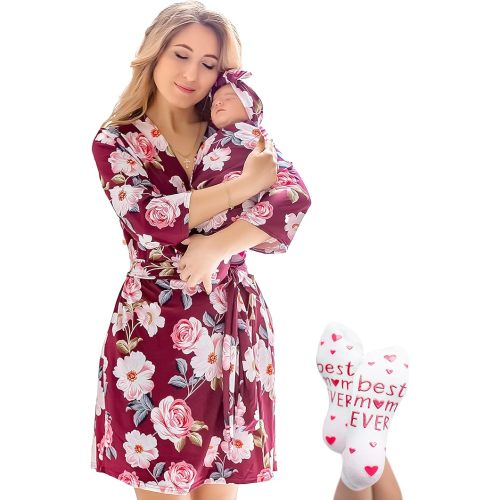 ECO BABY Mommy and Me Robe and Swaddle Set | Maternity Robe and Matching Baby Set for Girl, Boy | Hospital Labor and Delivery