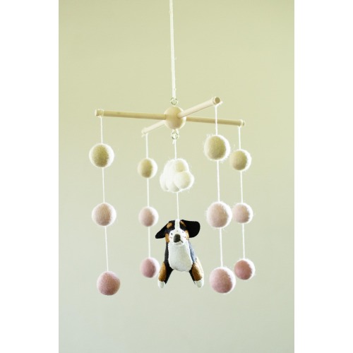 Handmade Bernese Mountain Dog Mobile: Wool Felt Cloud Nursery Decor