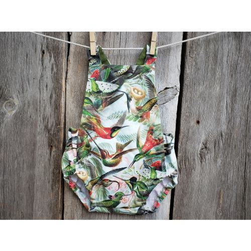 Hummingbird romper, organic baby romper, Summer baby romper, Boho baby girls clothes, baby shower gift, baby bird, vintage baby clothes